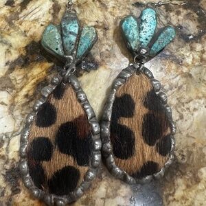 Leopard Print and Turquoise Earrings